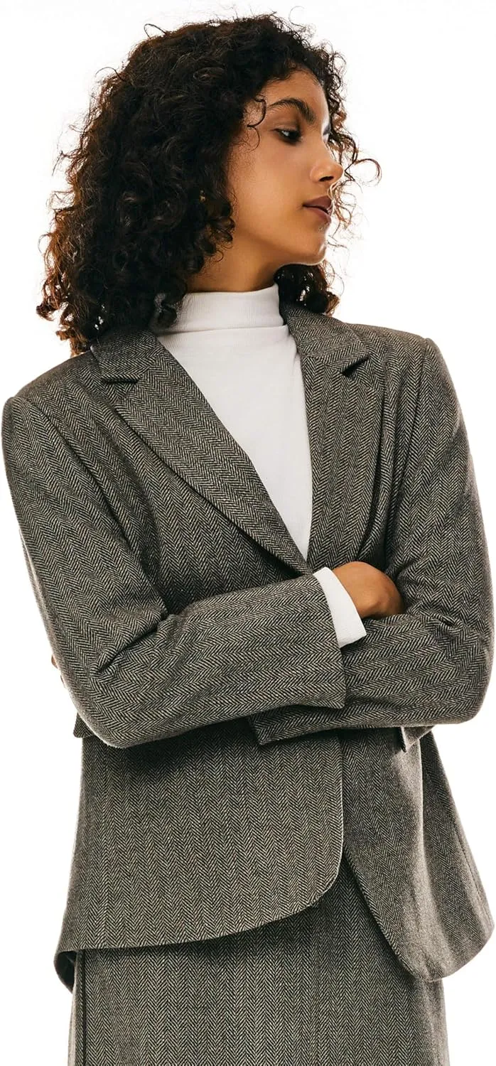 Orolay Women's Thick Long Sleeve Blazer Work Casual Open Front Jacket Wool Blend Office Fall One Button Suit