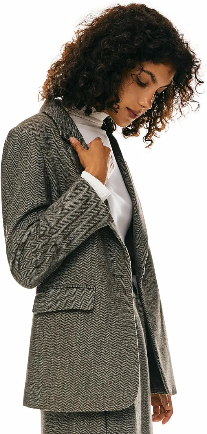 Orolay Women's Thick Long Sleeve Blazer Work Casual Open Front Jacket Wool Blend Office Fall One Button Suit