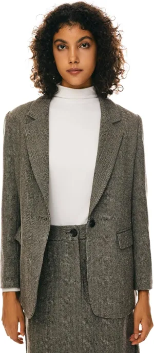 Orolay Women's Thick Long Sleeve Blazer Work Casual Open Front Jacket Wool Blend Office Fall One Button Suit
