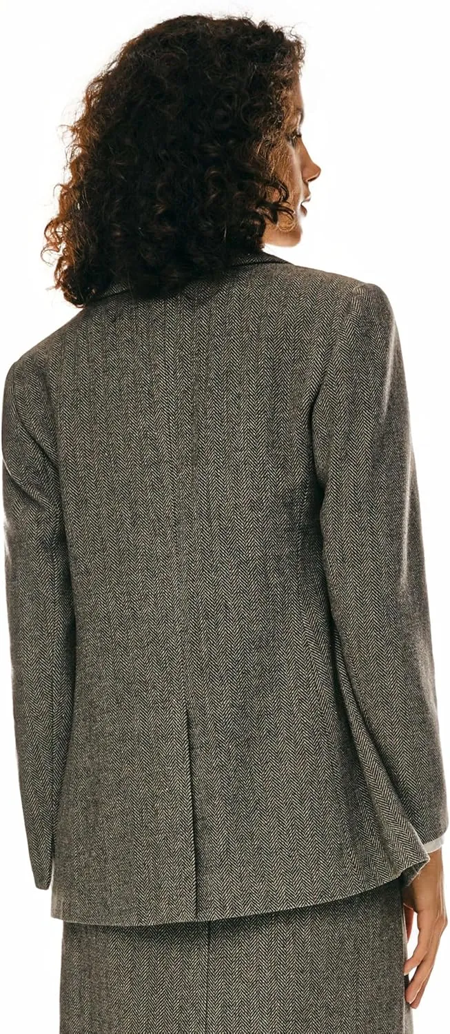 Orolay Women's Thick Long Sleeve Blazer Work Casual Open Front Jacket Wool Blend Office Fall One Button Suit