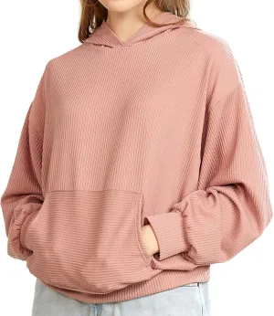 Oversized Dolman Long Sleeves Ribbed Hoodie Sweatshirt