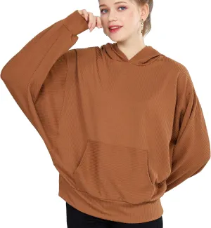 Oversized Dolman Long Sleeves Ribbed Hoodie Sweatshirt