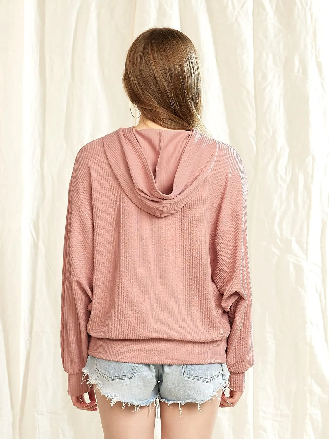 Oversized Dolman Long Sleeves Ribbed Hoodie Sweatshirt