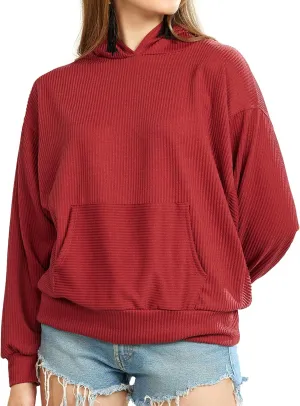 Oversized Dolman Long Sleeves Ribbed Hoodie Sweatshirt