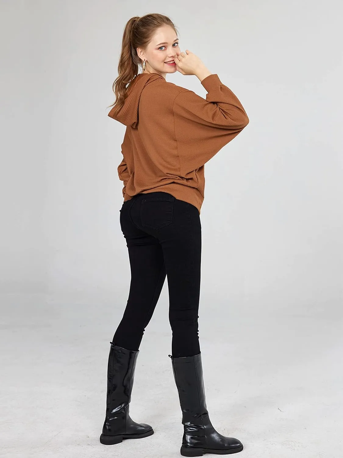 Oversized Dolman Long Sleeves Ribbed Hoodie Sweatshirt