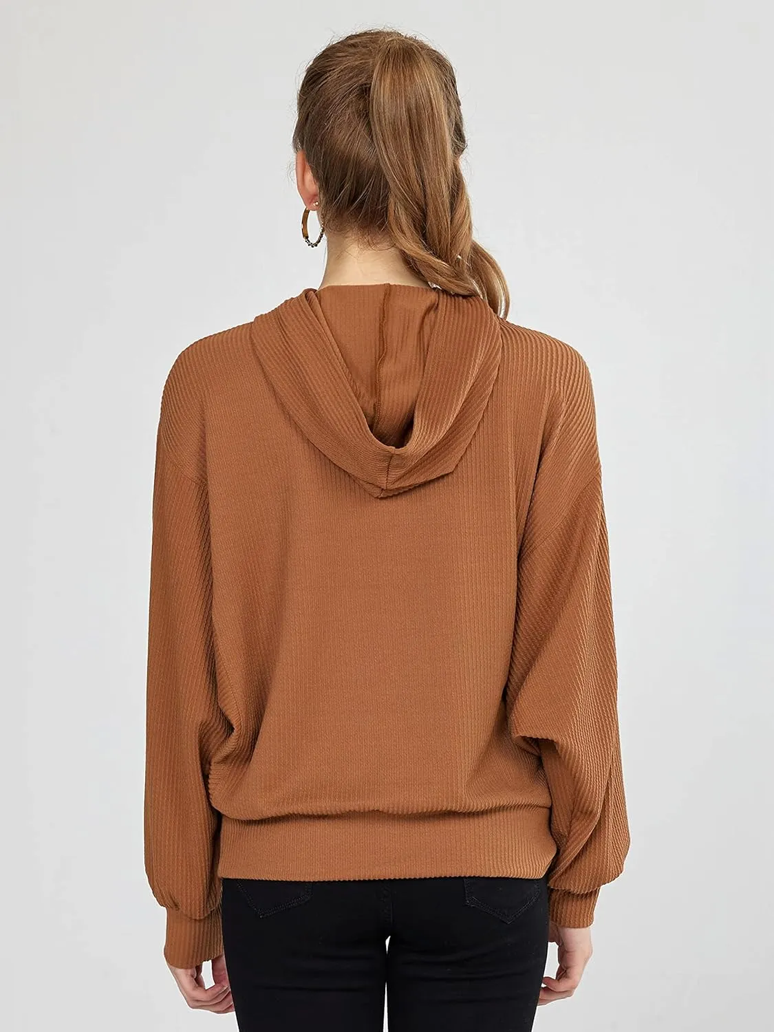 Oversized Dolman Long Sleeves Ribbed Hoodie Sweatshirt