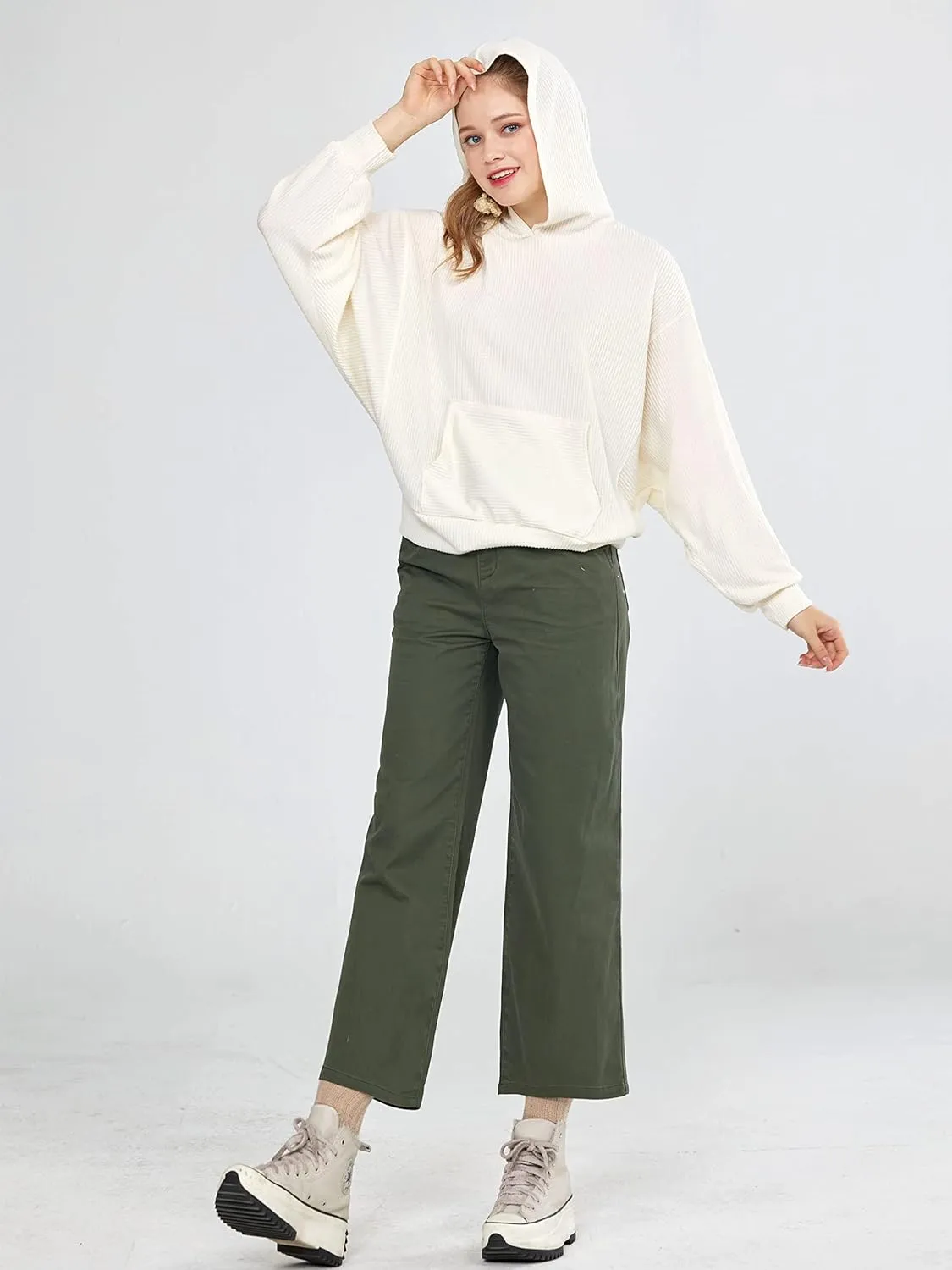 Oversized Dolman Long Sleeves Ribbed Hoodie Sweatshirt