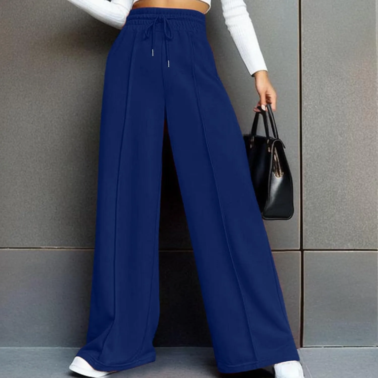Oversized Wide Leg Sweatpants Women Elastic Drawstring Baggy Straight Leg Open Bottom Lounge Comfy Joggers Trousers