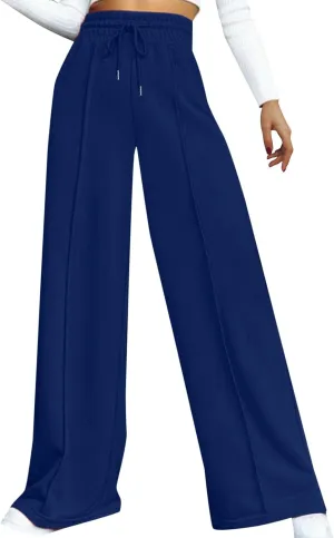 Oversized Wide Leg Sweatpants Women Elastic Drawstring Baggy Straight Leg Open Bottom Lounge Comfy Joggers Trousers