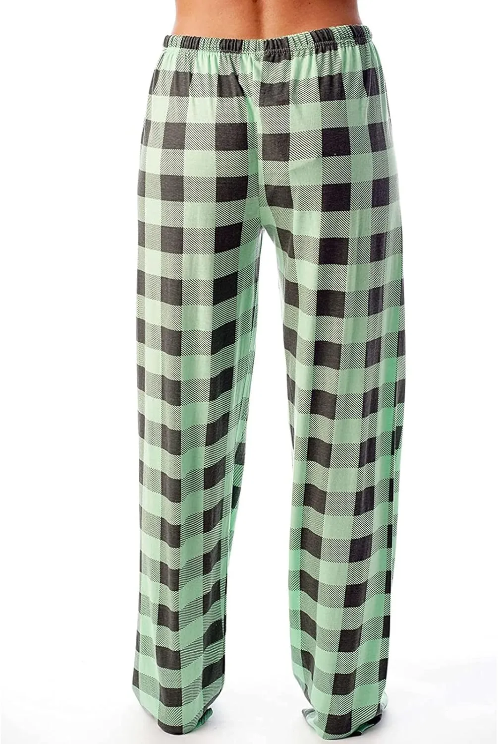 Pajamas Pants for Women Wide Leg Casual Comfy Loose Plaid Pants Stretchy Cute Sleep Bell Bottom Pajama Pants