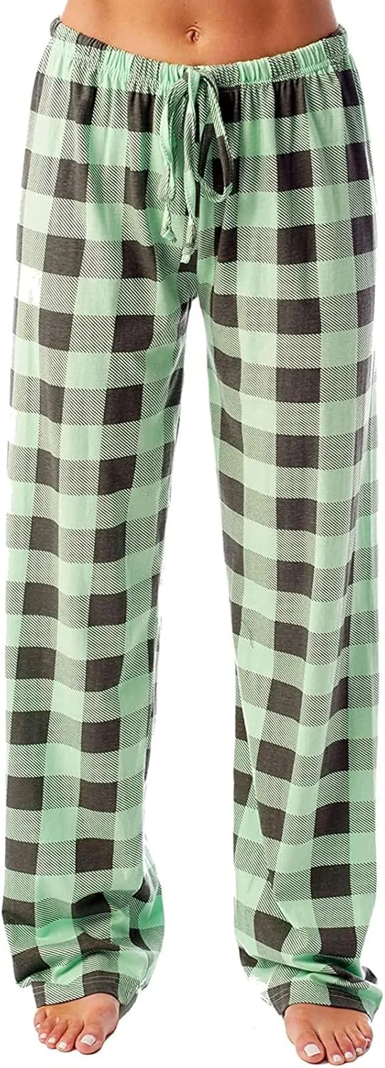 Pajamas Pants for Women Wide Leg Casual Comfy Loose Plaid Pants Stretchy Cute Sleep Bell Bottom Pajama Pants