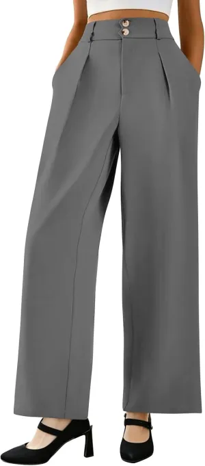 Palazzo Pants for Women Dressy Elastic Waist Wide Leg Trousers Trendy Summer Formal Dress Slacks with Pockets