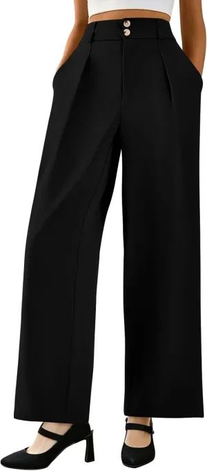 Palazzo Pants for Women Dressy Elastic Waist Wide Leg Trousers Trendy Summer Formal Dress Slacks with Pockets