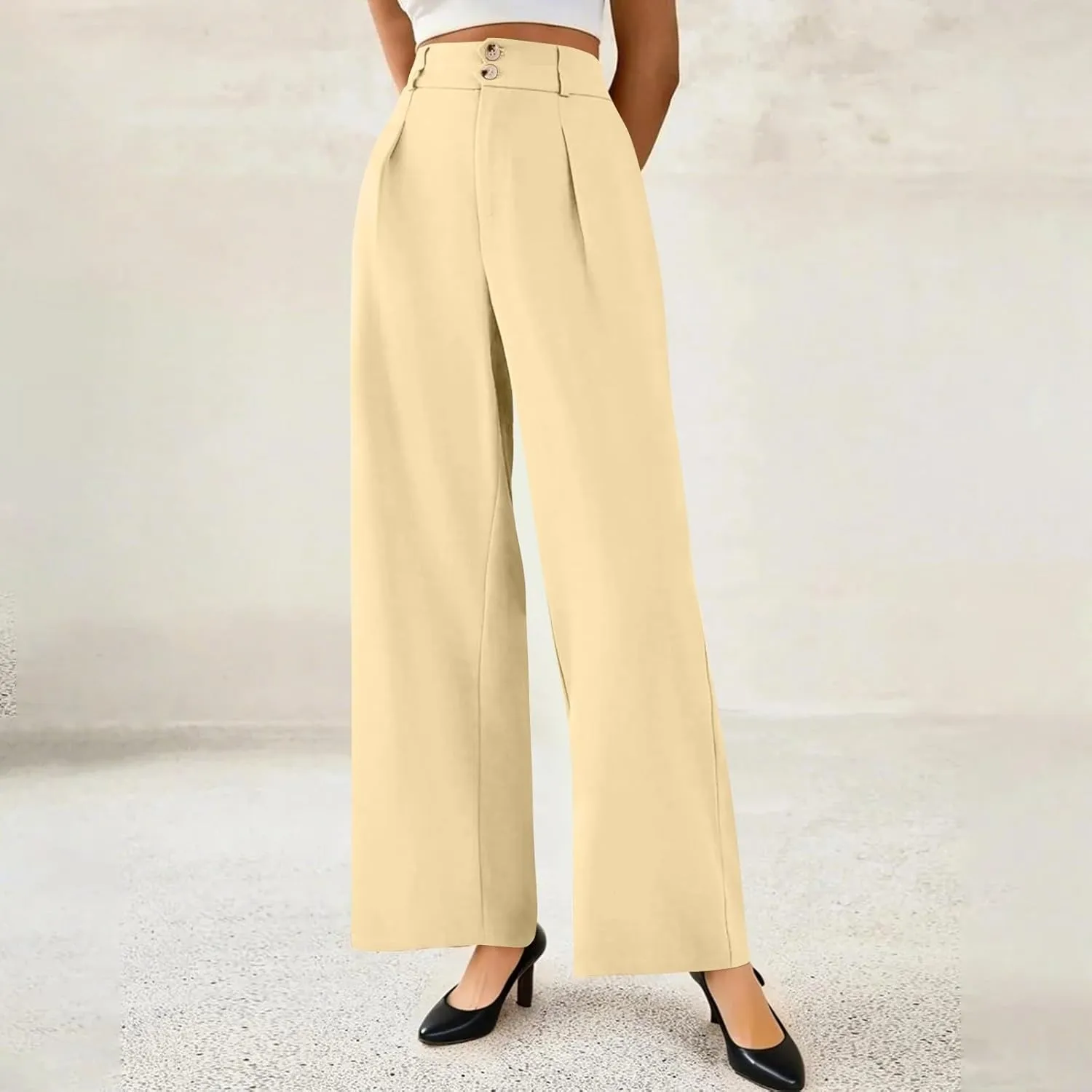 Palazzo Pants for Women Dressy Elastic Waist Wide Leg Trousers Trendy Summer Formal Dress Slacks with Pockets