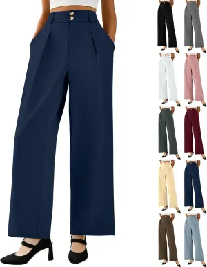 Palazzo Pants for Women Dressy Elastic Waist Wide Leg Trousers Trendy Summer Formal Dress Slacks with Pockets