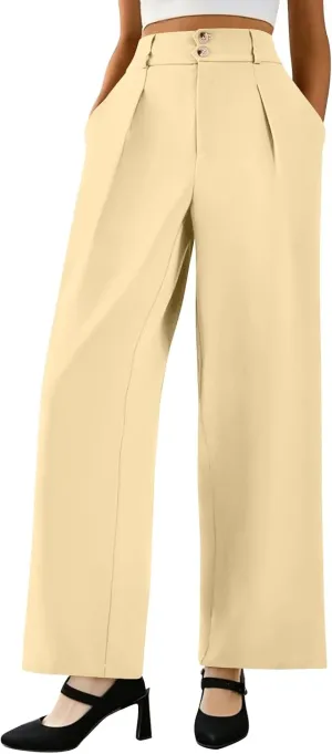 Palazzo Pants for Women Dressy Elastic Waist Wide Leg Trousers Trendy Summer Formal Dress Slacks with Pockets