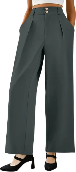 Palazzo Pants for Women Dressy Elastic Waist Wide Leg Trousers Trendy Summer Formal Dress Slacks with Pockets