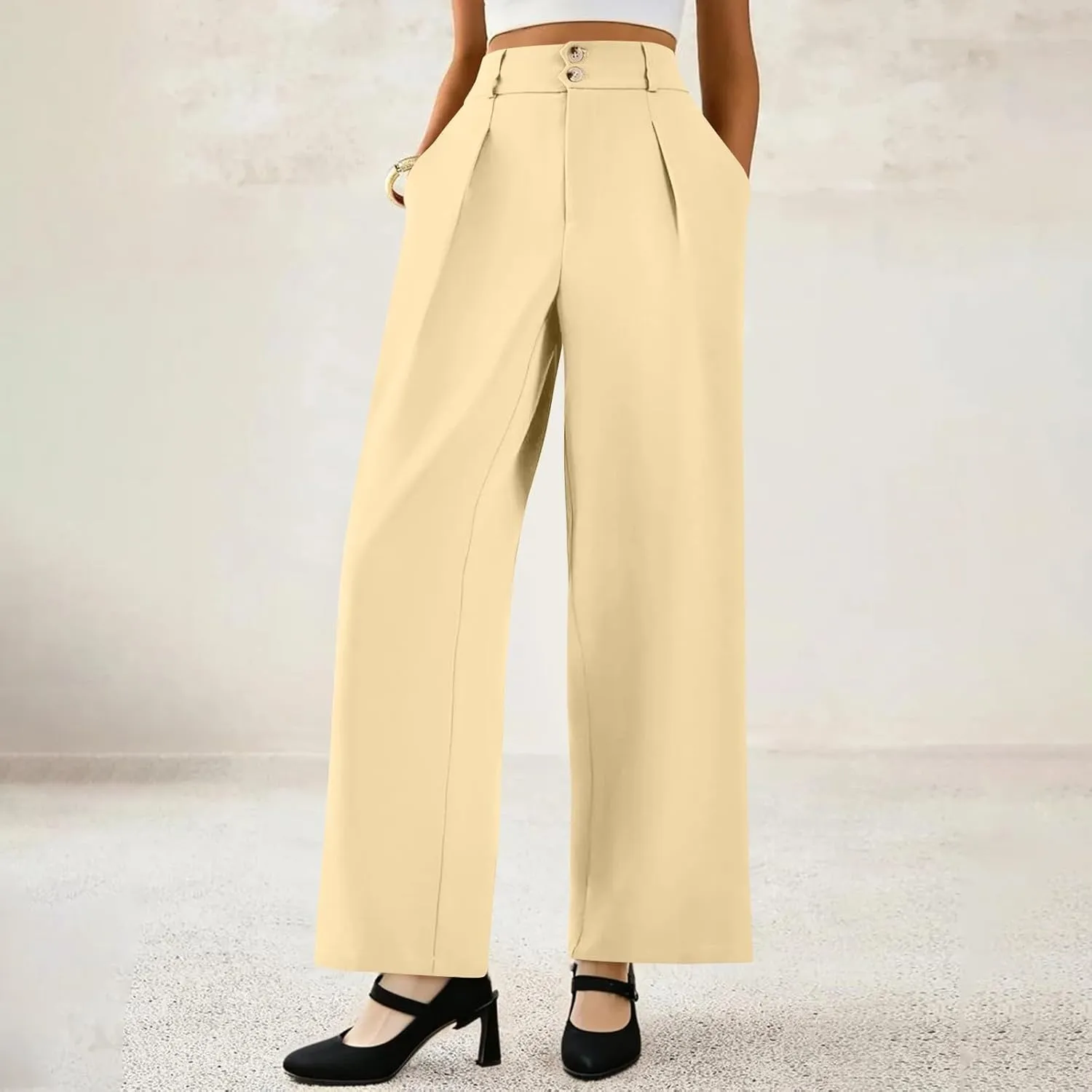 Palazzo Pants for Women Dressy Elastic Waist Wide Leg Trousers Trendy Summer Formal Dress Slacks with Pockets
