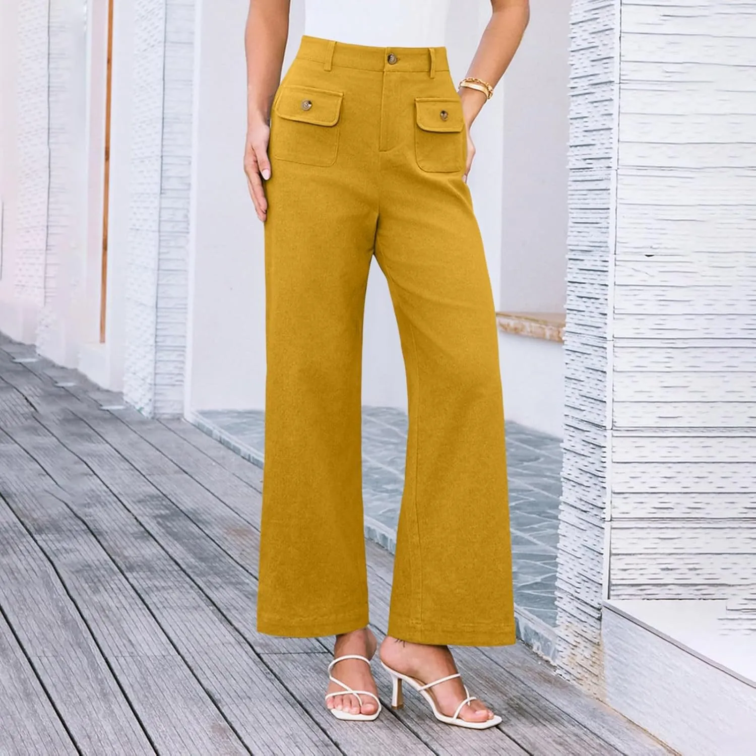 Pants for Women Fashion High Waist Trousers Wide Leg Loose Formal Slacks Straight Casual Pants with Pockets