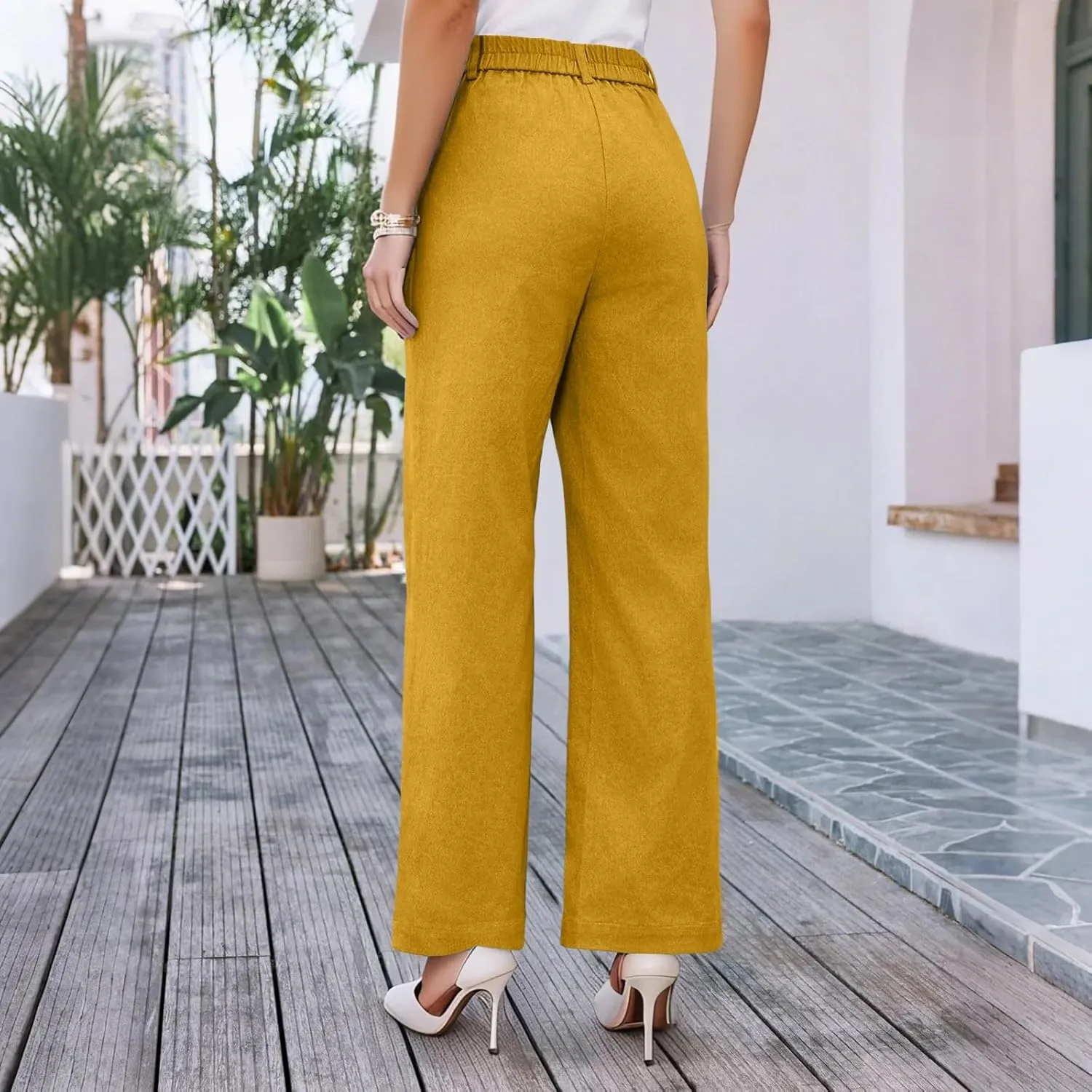 Pants for Women Fashion High Waist Trousers Wide Leg Loose Formal Slacks Straight Casual Pants with Pockets