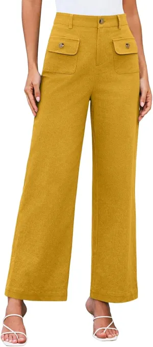 Pants for Women Fashion High Waist Trousers Wide Leg Loose Formal Slacks Straight Casual Pants with Pockets