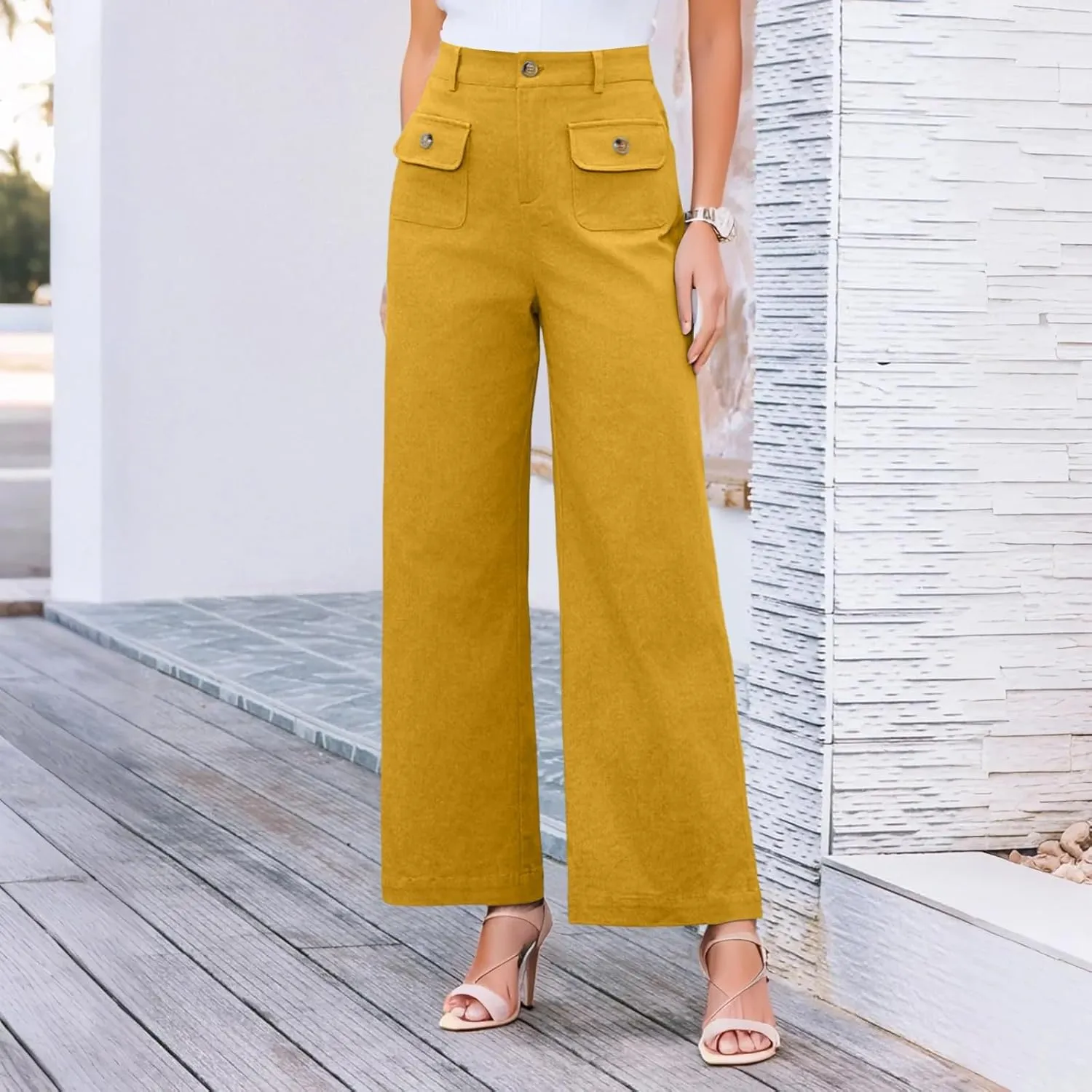 Pants for Women Fashion High Waist Trousers Wide Leg Loose Formal Slacks Straight Casual Pants with Pockets