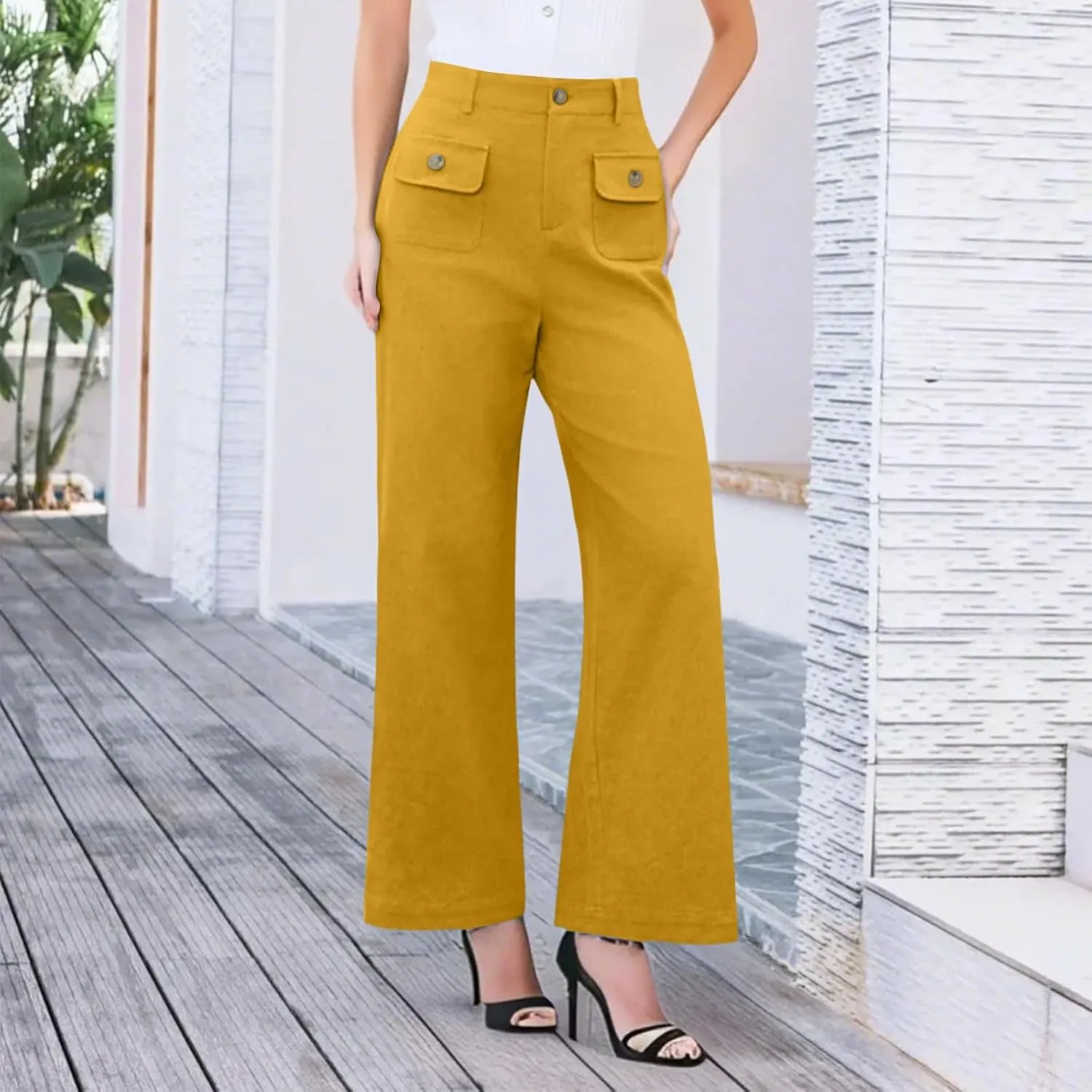 Pants for Women Fashion High Waist Trousers Wide Leg Loose Formal Slacks Straight Casual Pants with Pockets
