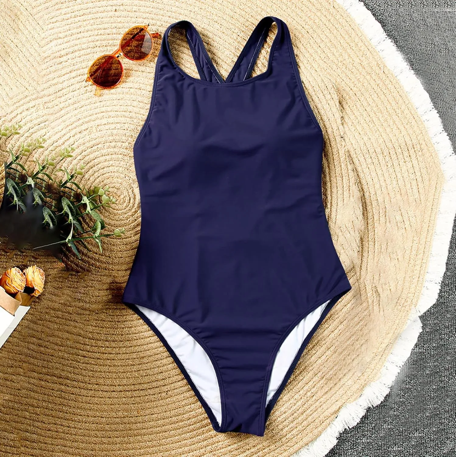 Plus Size Swimwear Solid Color Sleeveless Swimsuit Simple Slimming Back Covering The Belly and Looking Thin and