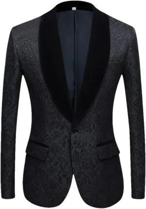 Red Black White Men's Patterned Suit Slim Fit Groomsmen Tuxedos Blazers for Wedding Shawl Collar Suit Jacket
