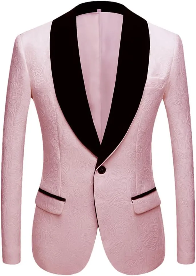 Red Black White Men's Patterned Suit Slim Fit Groomsmen Tuxedos Blazers for Wedding Shawl Collar Suit Jacket