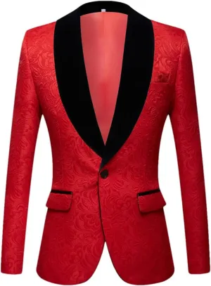 Red Black White Men's Patterned Suit Slim Fit Groomsmen Tuxedos Blazers for Wedding Shawl Collar Suit Jacket