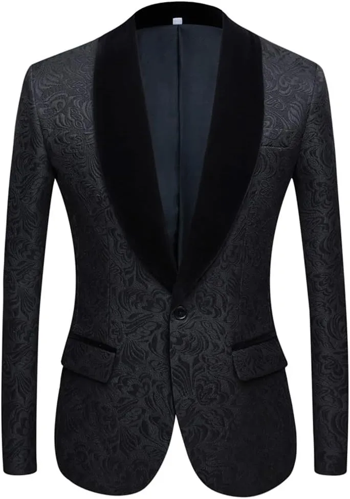 Red Black White Men's Patterned Suit Slim Fit Groomsmen Tuxedos Blazers for Wedding Shawl Collar Suit Jacket