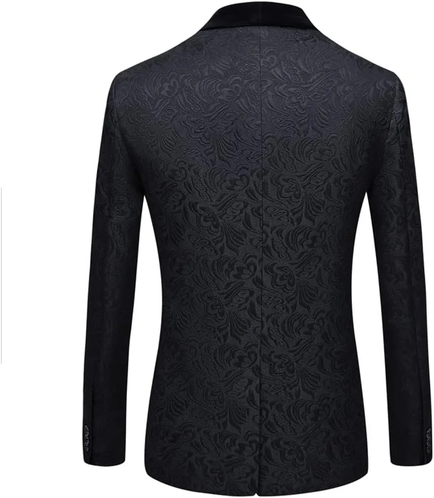 Red Black White Men's Patterned Suit Slim Fit Groomsmen Tuxedos Blazers for Wedding Shawl Collar Suit Jacket