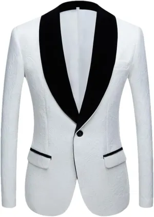 Red Black White Men's Patterned Suit Slim Fit Groomsmen Tuxedos Blazers for Wedding Shawl Collar Suit Jacket