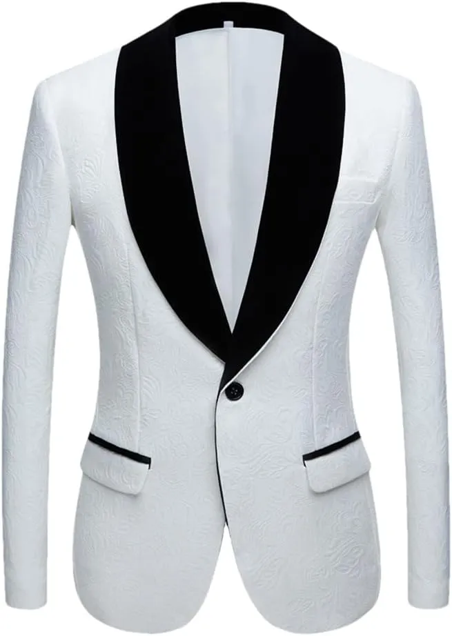 Red Black White Men's Patterned Suit Slim Fit Groomsmen Tuxedos Blazers for Wedding Shawl Collar Suit Jacket