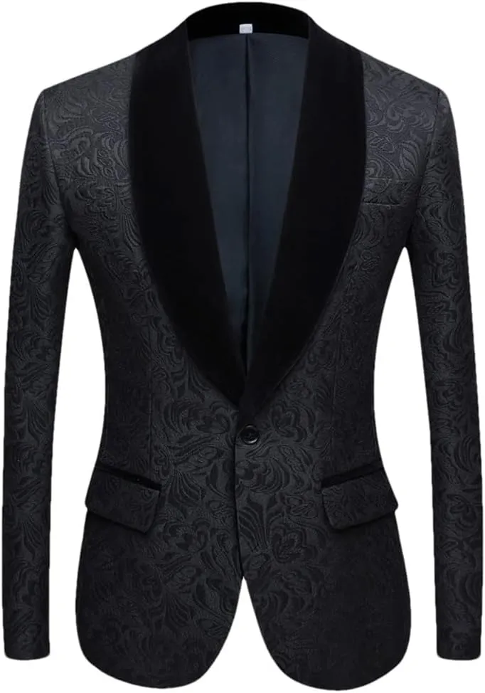 Red Black White Men's Patterned Suit Slim Fit Groomsmen Tuxedos Blazers for Wedding Shawl Collar Suit Jacket