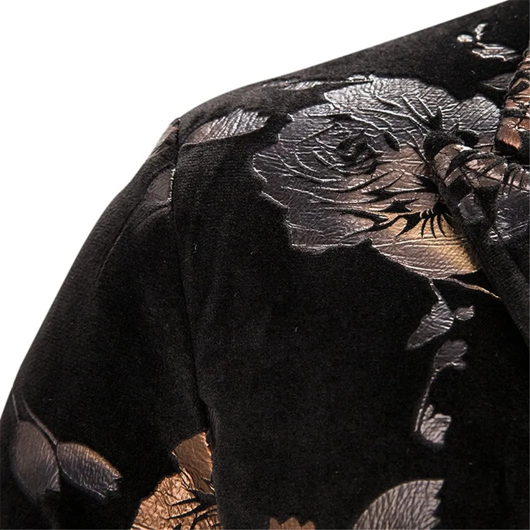 Red Rose Velvet Blazer Jacket Men Slim Fit Suit Party Wedding Tuxedo Blazers