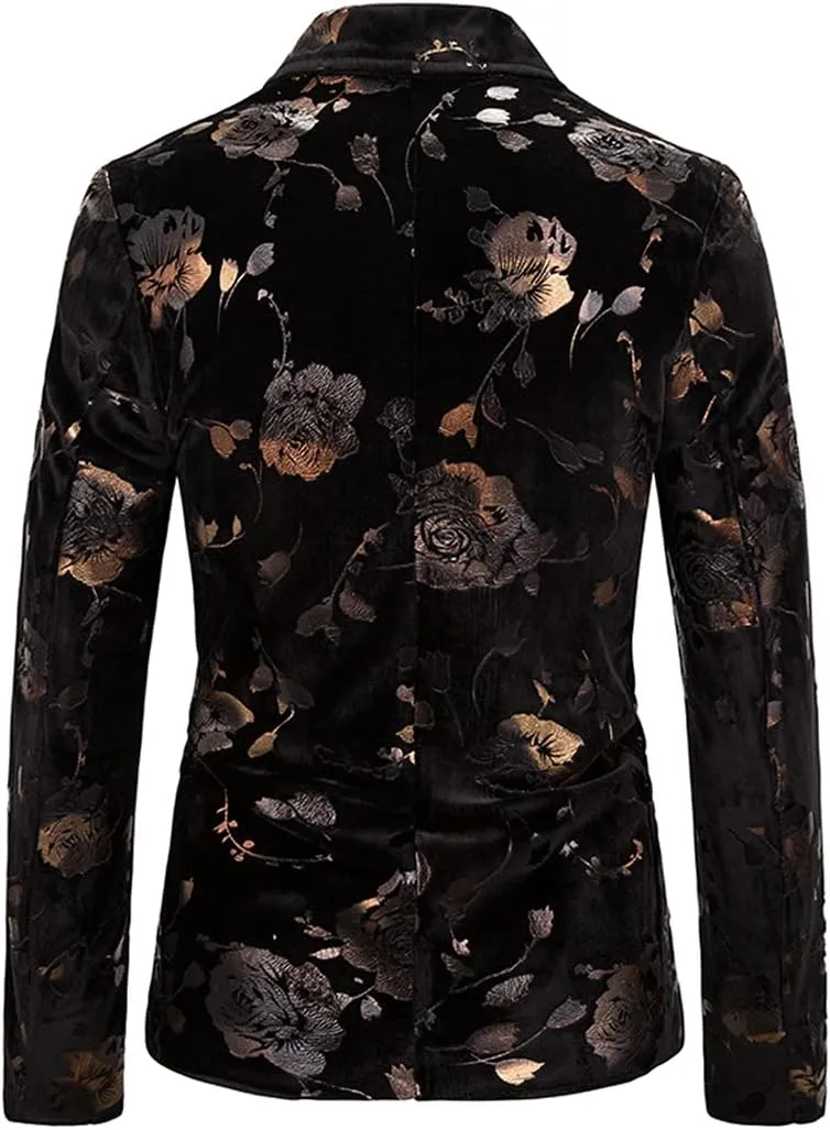 Red Rose Velvet Blazer Jacket Men Slim Fit Suit Party Wedding Tuxedo Blazers