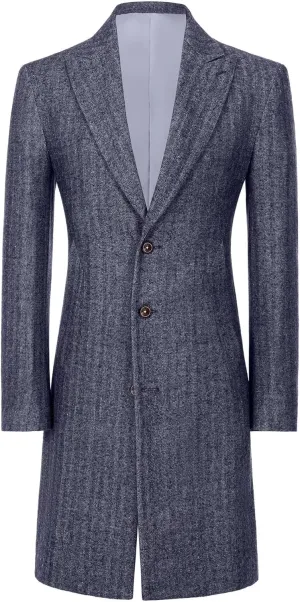 Retro Herringbone Mens Long Trench Coat Jackets Tweed Slim Fit Prom Peacoat Wool Blend Blazer Casual Men Winter Jacket