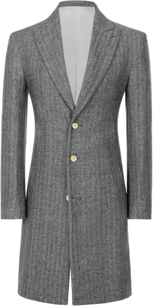 Retro Herringbone Mens Long Trench Coat Jackets Tweed Slim Fit Prom Peacoat Wool Blend Blazer Casual Men Winter Jacket