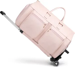 Rolling Garment Bags for Travel,Convertible Duffle Garment Bag Roller Bags for Travel Carry on Garment Bag with Wheels Luggage Rolling Weekender Roller Duffle Bags for Travel-Pink