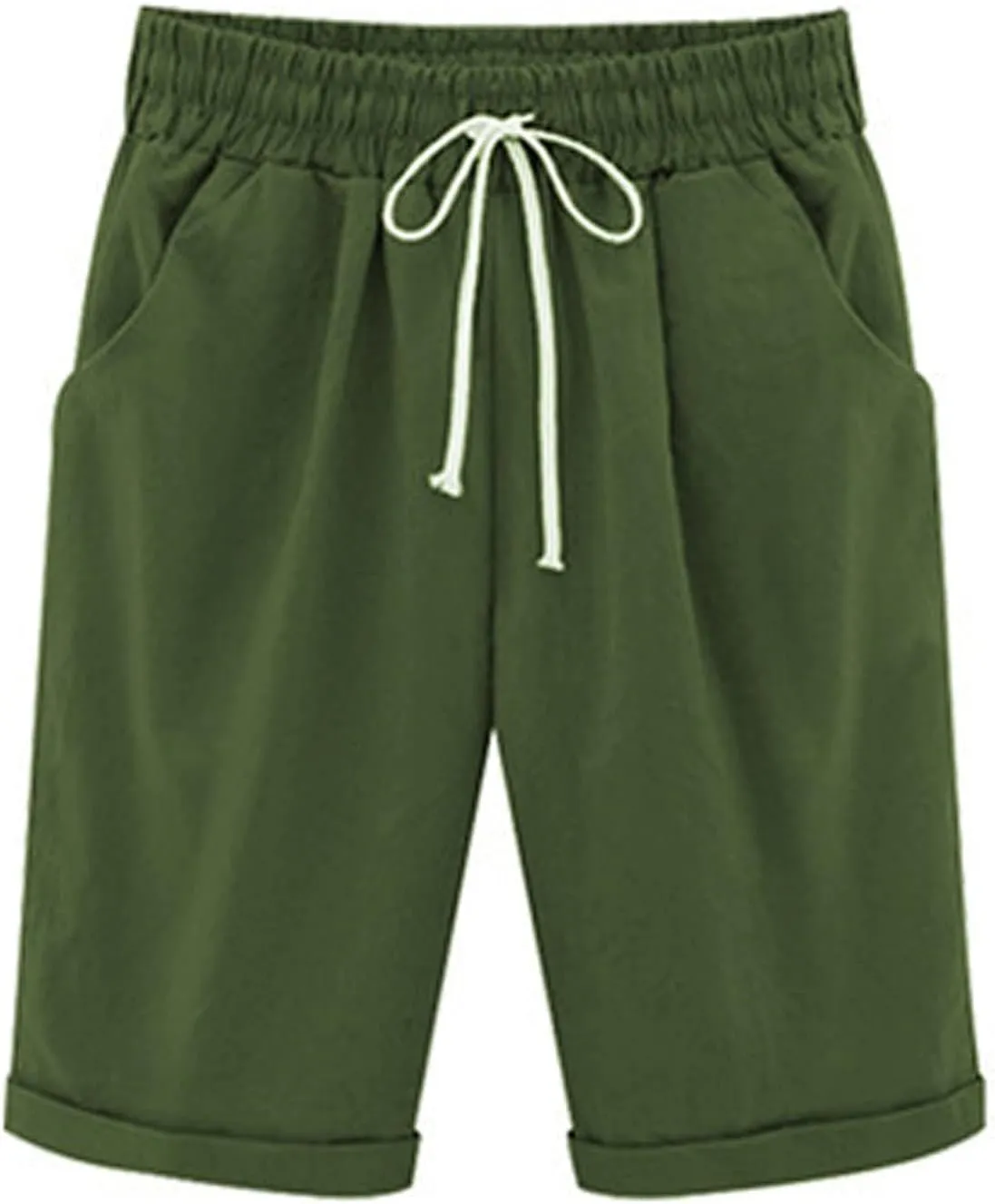 sdbrld Bermuda Shorts for Women Knee Length Casual Summer Drawstring Pull on Beach Shorts Womens Bermuda Shorts with Pockets