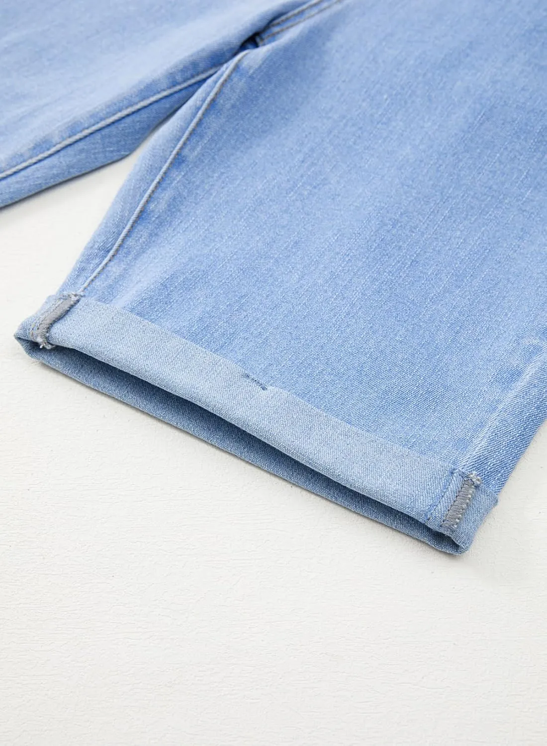 Sidefeel Women's Jean Shorts High Waisted Stretchy Bermuda Folded Hem Denim Summer Shorts