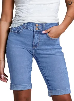 Sidefeel Women's Jean Shorts High Waisted Stretchy Bermuda Folded Hem Denim Summer Shorts