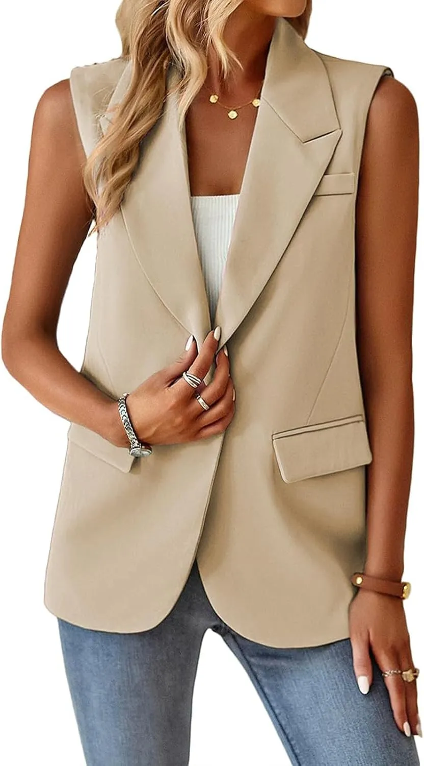 Sleeveless Blazer Vest for Women Business Casual Outfits Work Suit Vests Tops Fashion Blazer Waistcoat with Pockets
