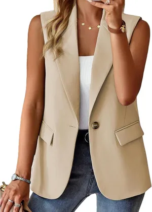 Sleeveless Blazer Vest for Women Business Casual Outfits Work Suit Vests Tops Fashion Blazer Waistcoat with Pockets