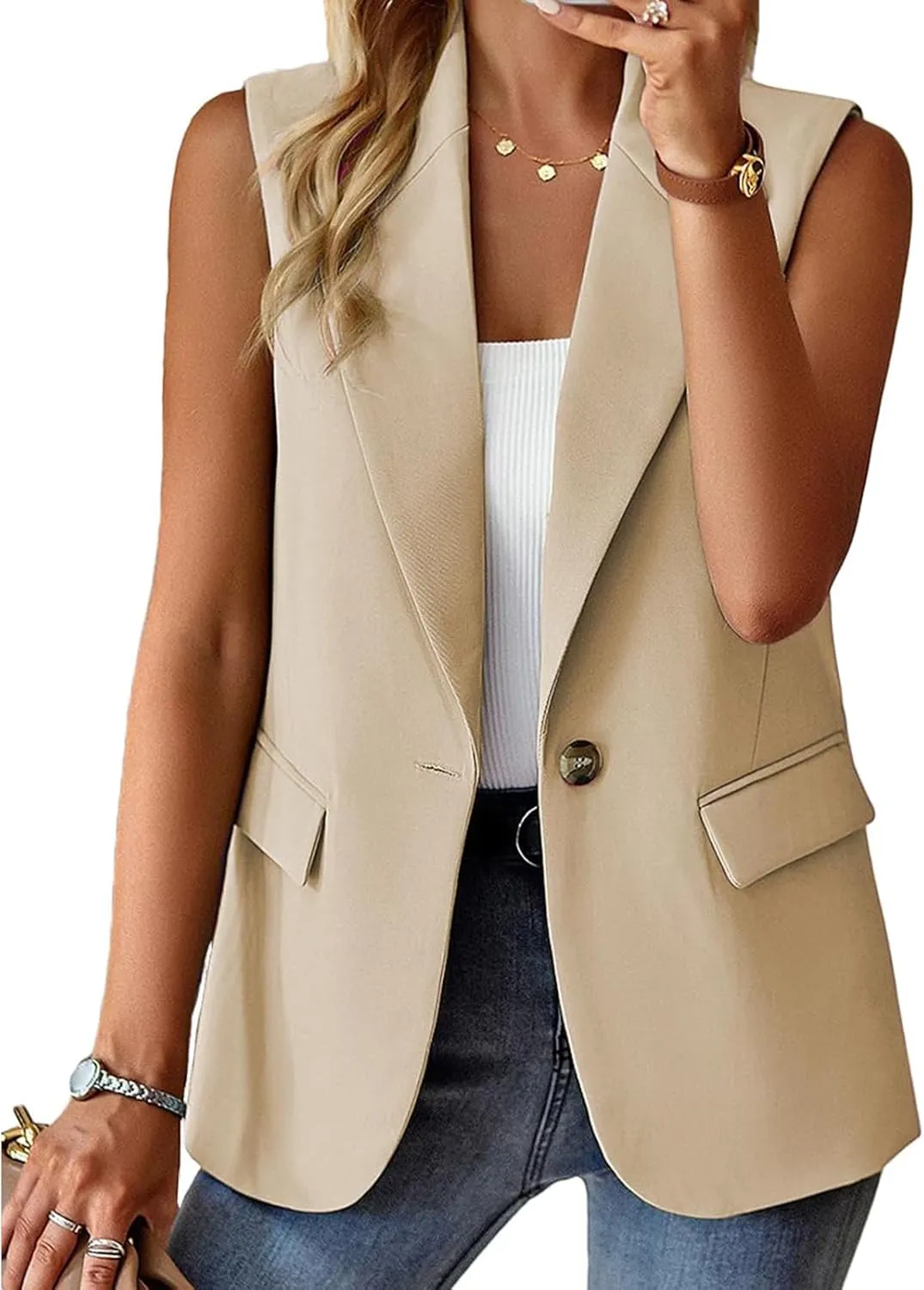 Sleeveless Blazer Vest for Women Business Casual Outfits Work Suit Vests Tops Fashion Blazer Waistcoat with Pockets