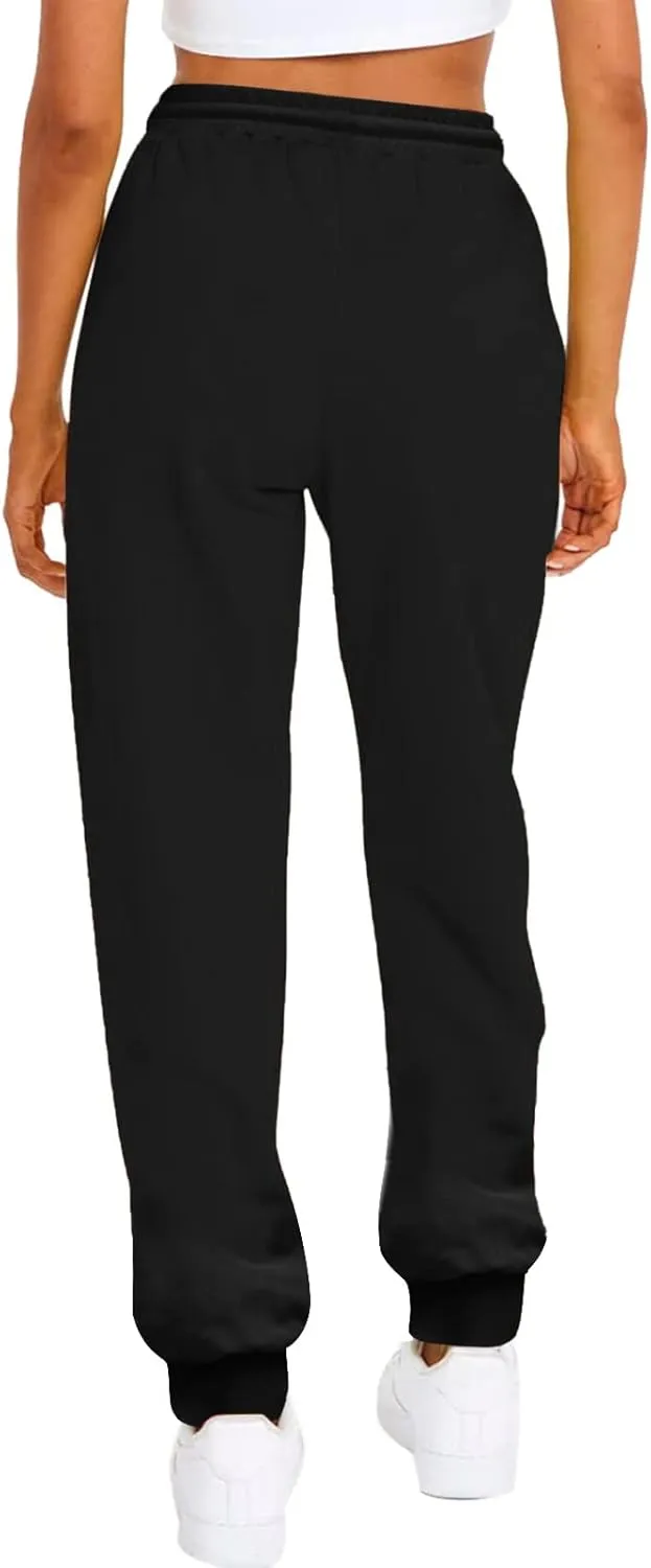 Straight Leg Sweatpants for Women Fleece Elastic High Waisted Sweat Pants Comfy Soft Cinch Bottom Joggers with Pockets