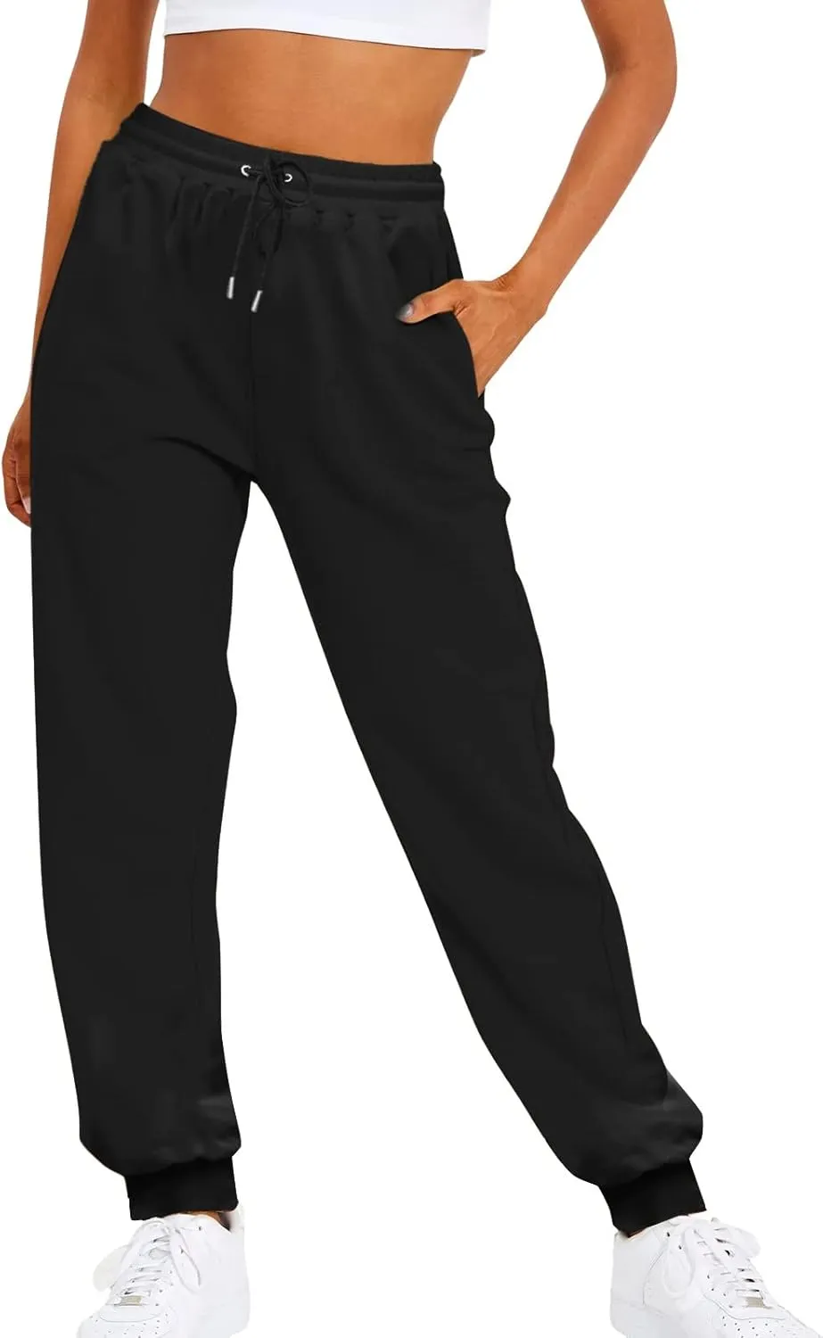 Straight Leg Sweatpants for Women Fleece Elastic High Waisted Sweat Pants Comfy Soft Cinch Bottom Joggers with Pockets