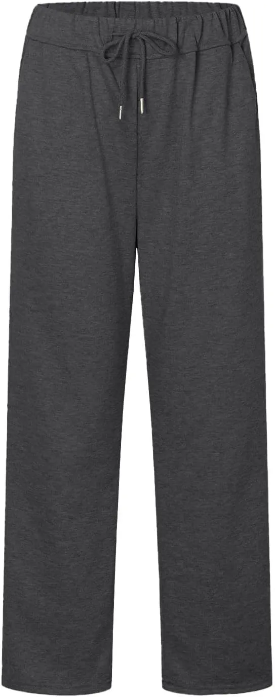 Straight Leg Sweatpants for Women Fleece Wide Leg Drawstring Trousers High Waisted Athletic Joggers with Pockets